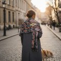 Шарф из марлевки в черно-красных тонах с желтым акцентом (ручная работа)