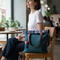 Двухсторонняя сумка синяя из ткани ручной работы бекасам